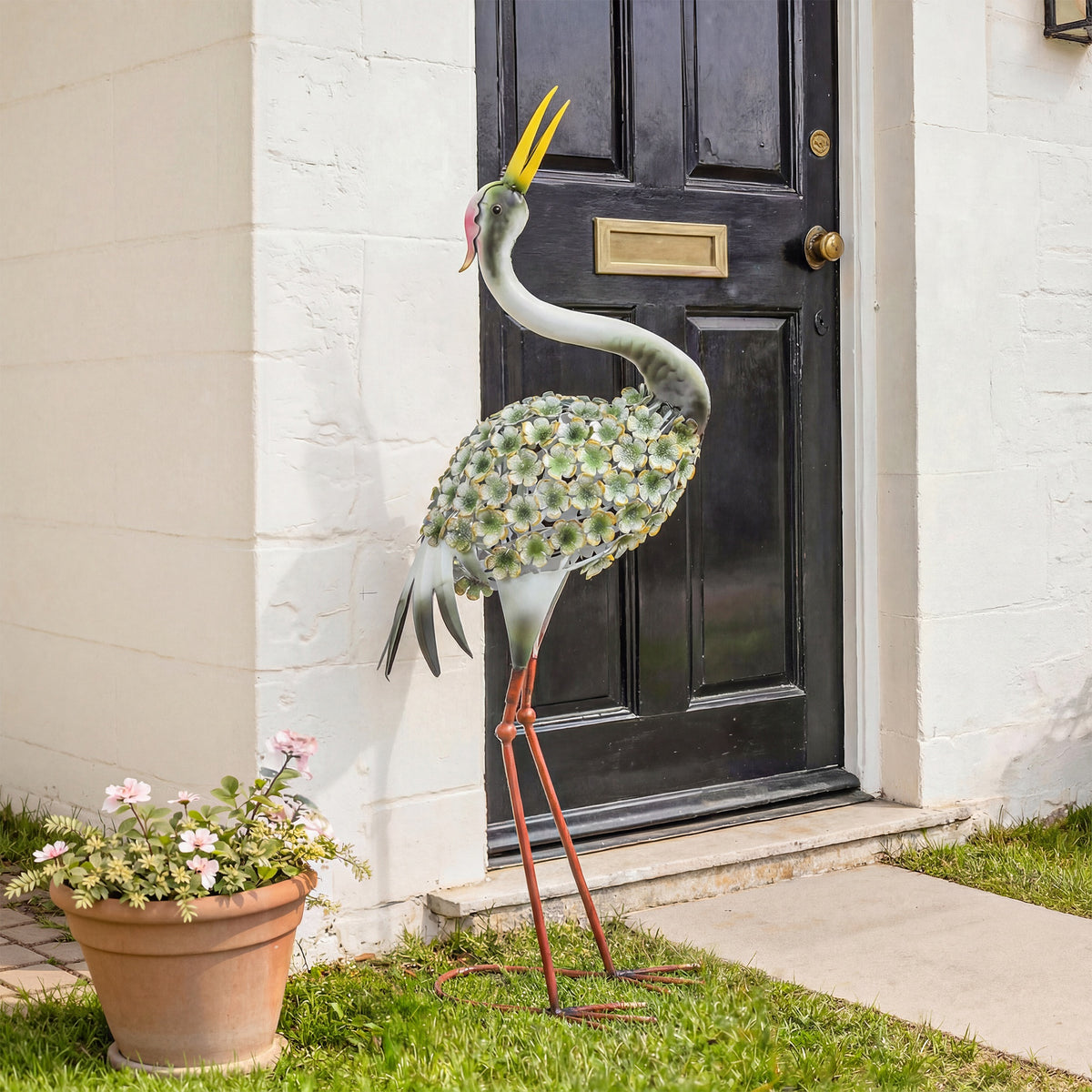 Statues de Jardin, Sculpture de Héron en Métal, Statues d'oiseaux 71 cm, pour Cour, Étang, Terrasse, Vert-9