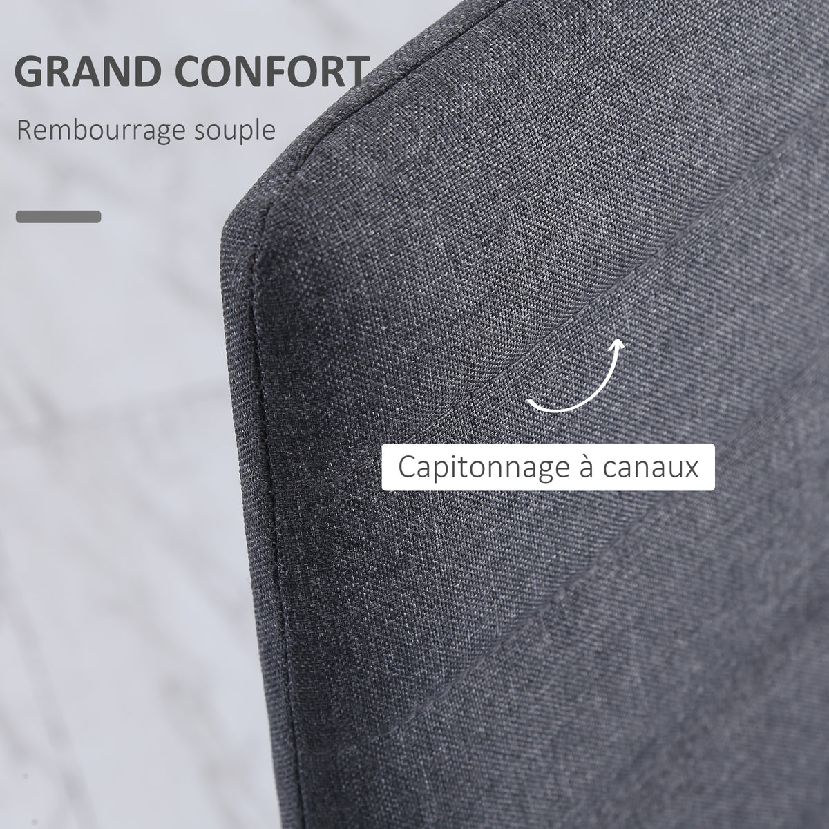 Lot de 4 chaises de salle à manger chaises de cuisine avec dossier haut pieds en métal et tissu en lin 41x50x97cm gris-4