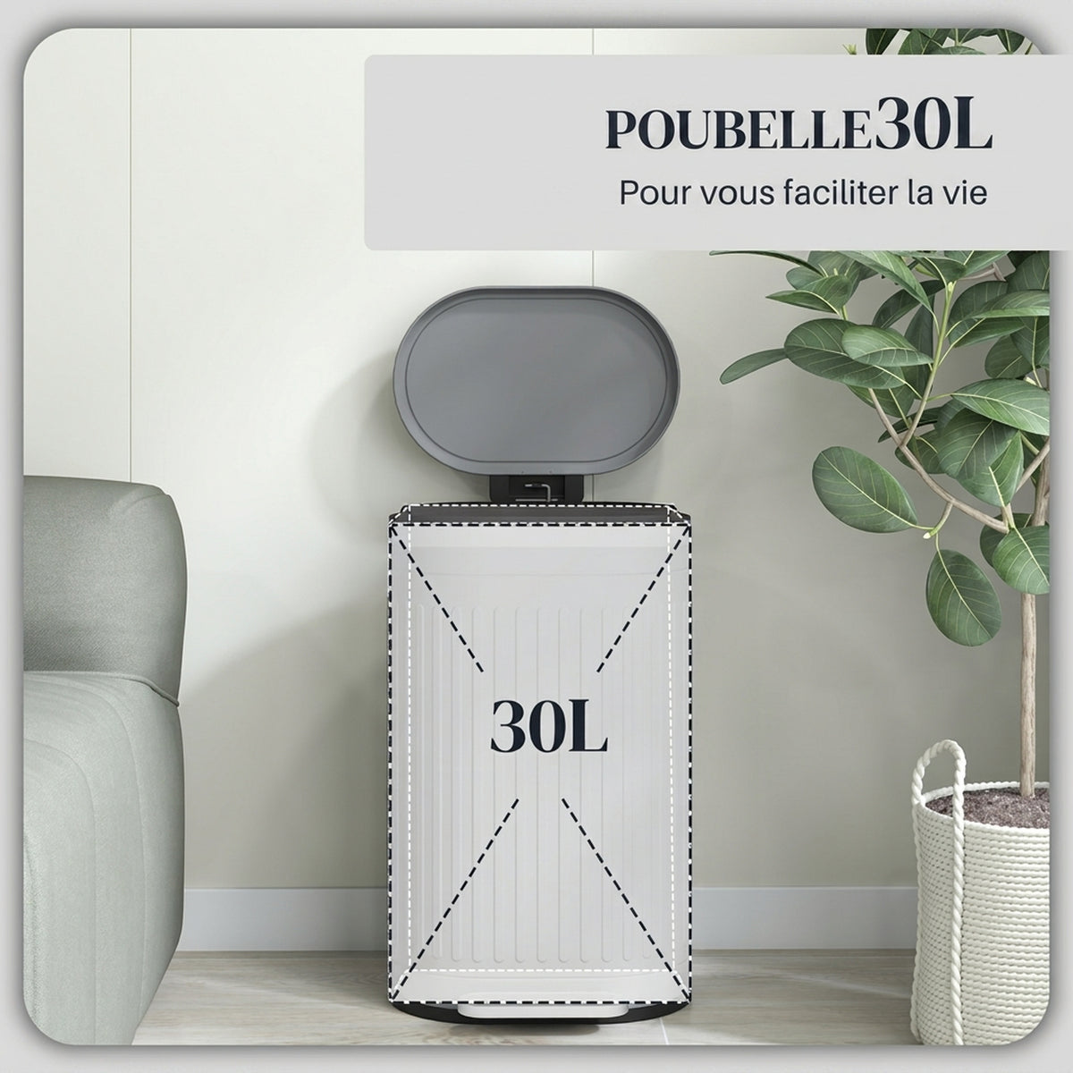 Poubelle de cuisine poubelle à pédale 30L couvercle à fermeture douce seau intérieur amovible 36,5 x 31,2 x 60,8 cm gris-3