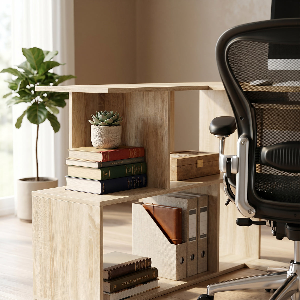 Bureau d'Angle, 120 x 100 x 76 cm, Bureau Informatique en L avec Plateau de Clavier, 4 Compartiments Ouverts, Naturel-9