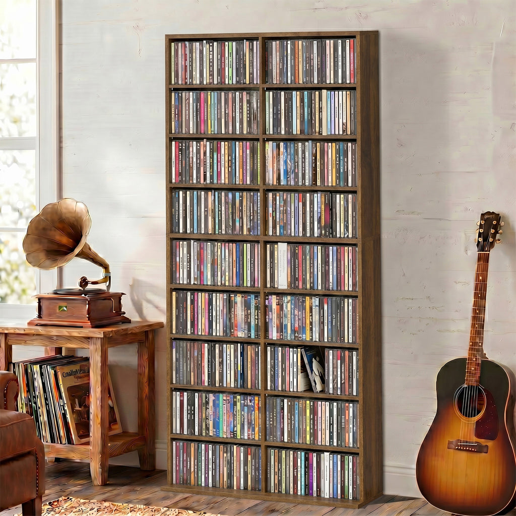 Rangements pour CD et DVD 18 compartiments capacité max. 640 CD/360 DVD 430 Blu-ray 78,5 x 24 x 175 cm noyer foncé-1