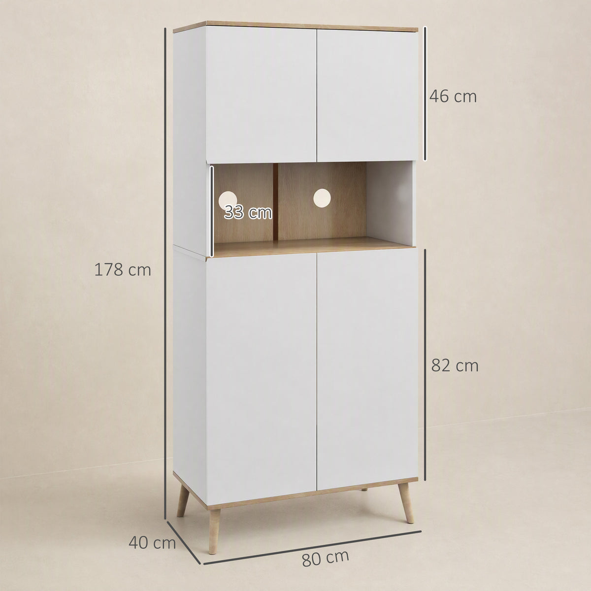 Buffet de cuisine armoire de rangement 2 placards avec porte étagères réglables niche centrale 2 passe-câbles blanc-2