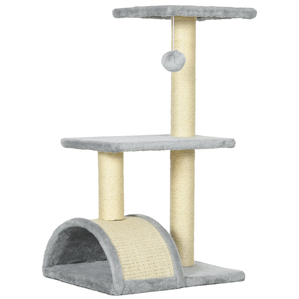 Arbre à chat arbre à grimper griffoir pour chat hauteur 72 cm balle suspendue gris clair-0