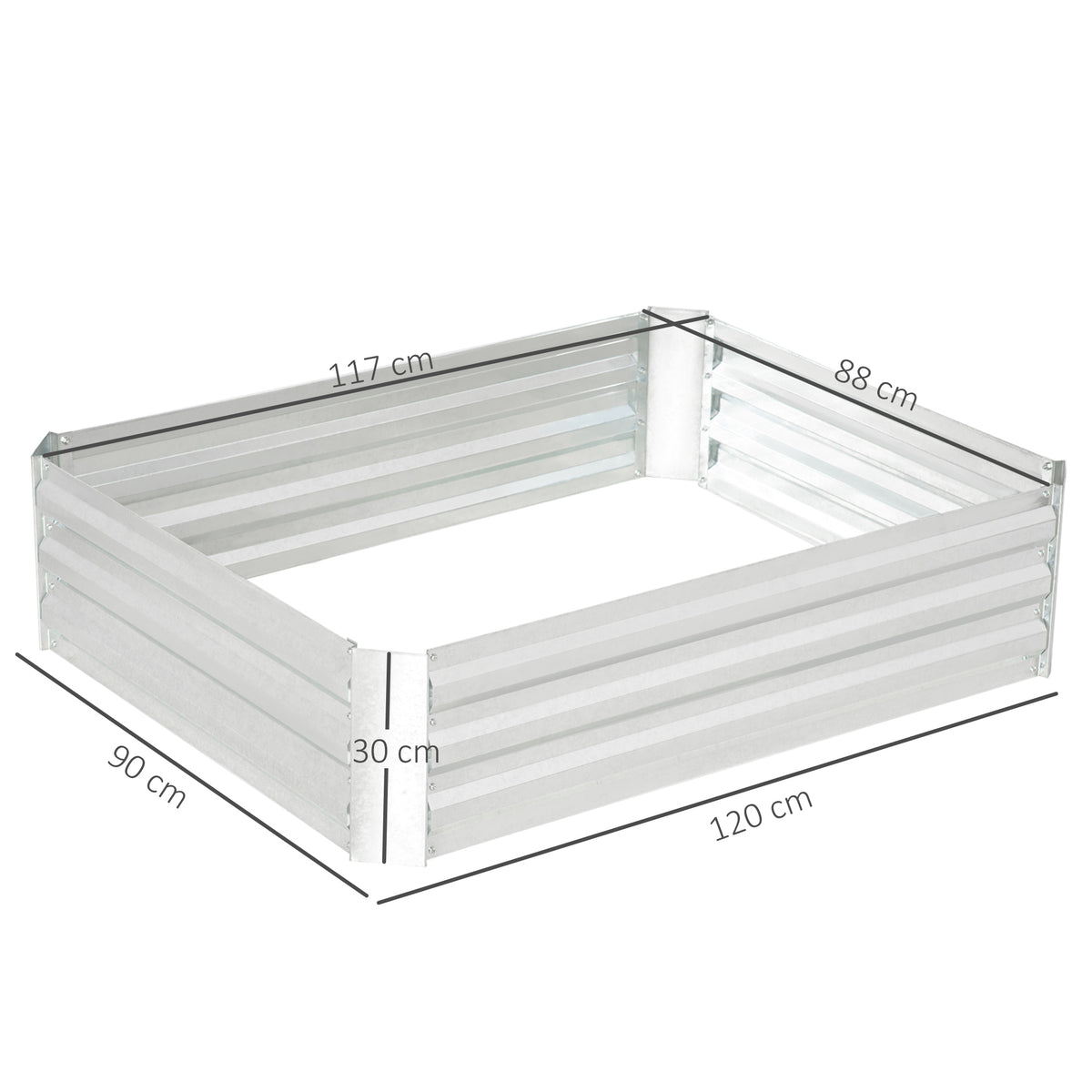Lit de jardin surélevé carré potager en acier galvanisé protection contre mauvaises herbes 120 x 90 x 30 cm argent-2