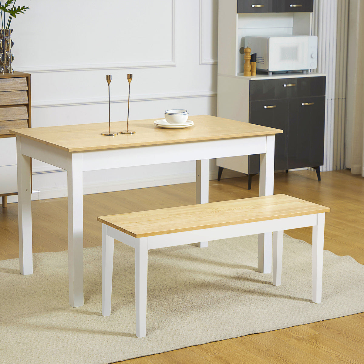 Banc en bois pour 2 personnes bicolore assise naturelle et piètement blanc 102 x 36 x 45 cm-1