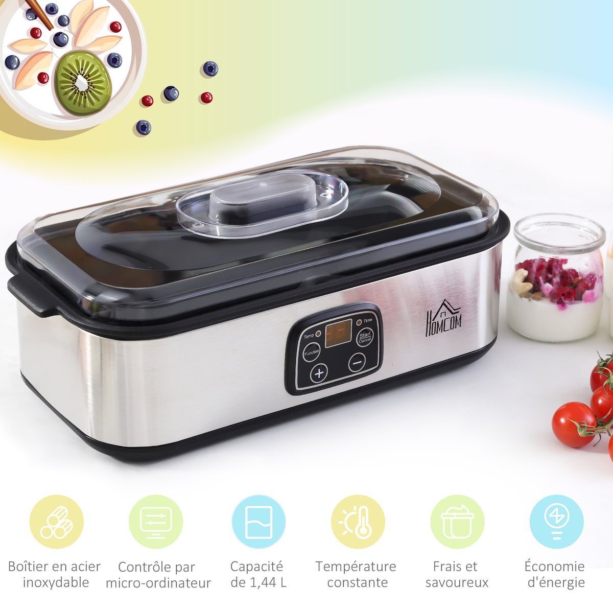 Yaourtière avec 8 Pots en Verre de 180ml, Machine à Yaourt Électrique en Acier Inoxydable avec Minuterie, Thermostat Réglable et Affichage Numérique pour des Desserts Maison Sains-4