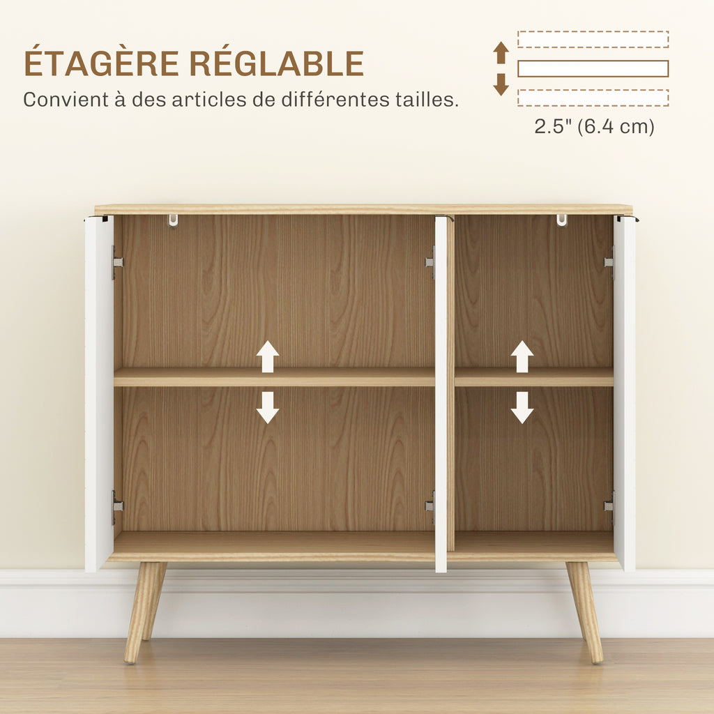 Buffet bas meuble de rangement 2 placards 3 portes motif chevrons étagères réglables 91,5 x 35 x 77,4 cm bois naturel-5