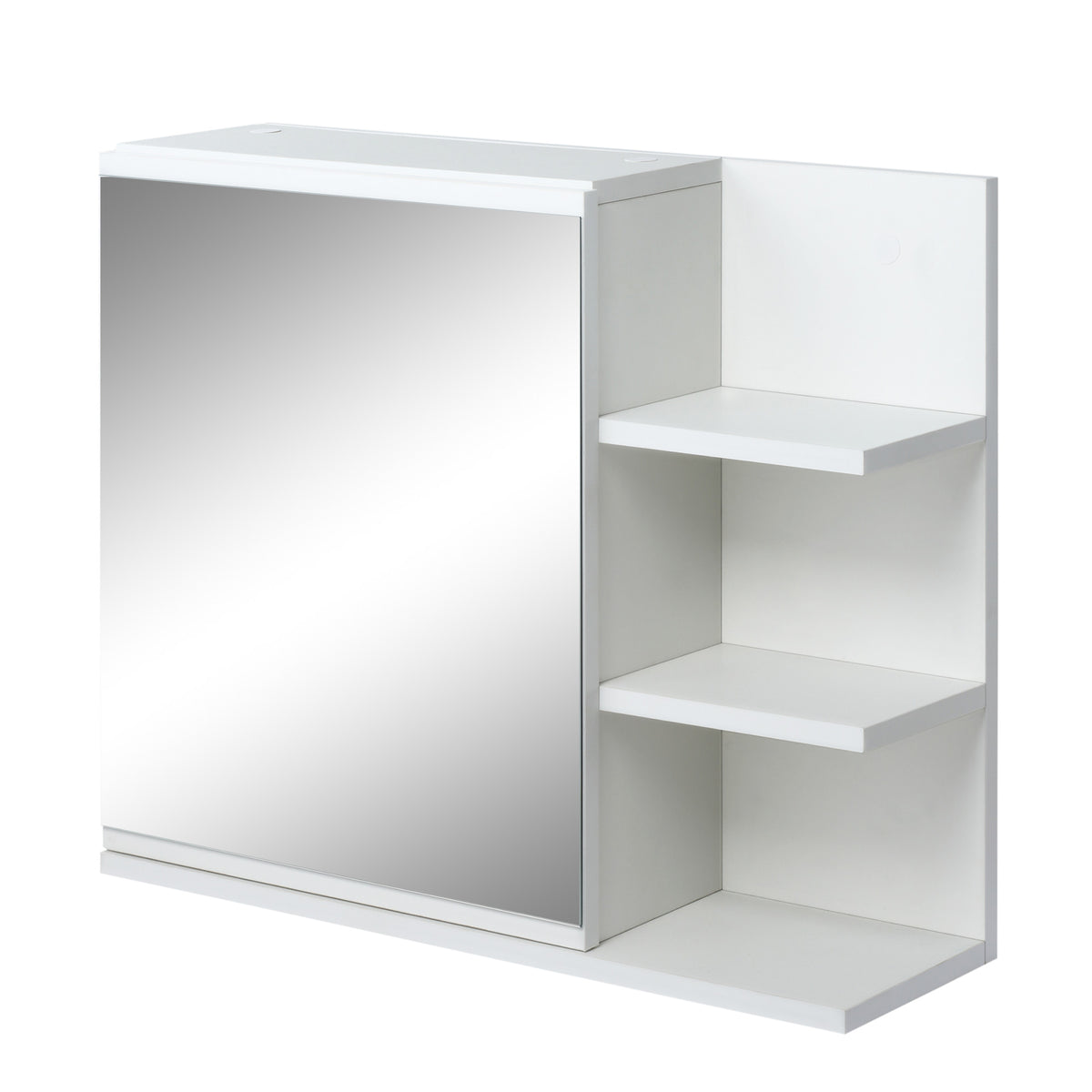 Armoire Miroir de Salle de Bain avec étagère 3 étagères latérales kit Installation Murale fourni en Bois Aspect Blanc-0