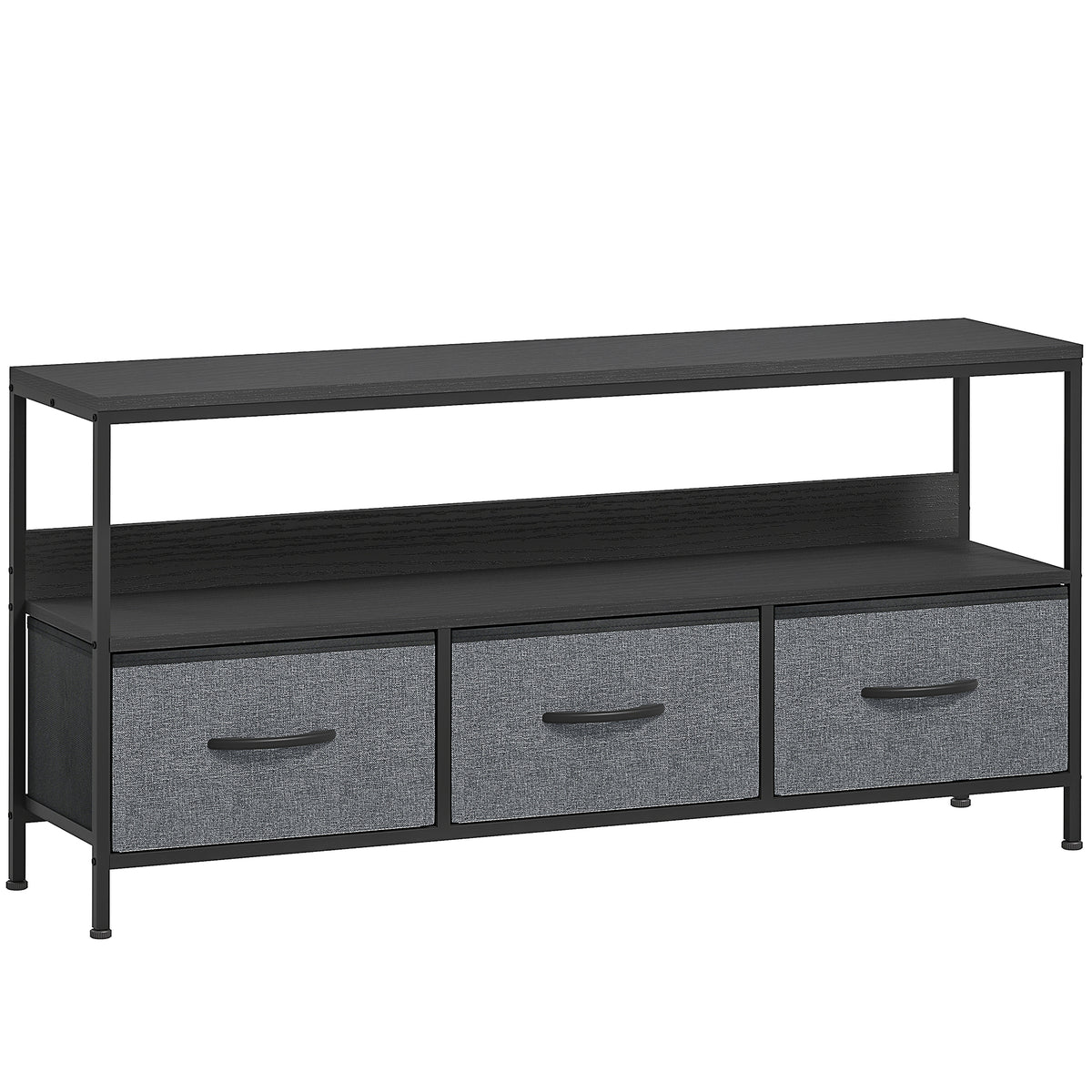 Meuble TV, meuble télé pour téléviseur jusqu'à 55 pouces avec 3 tiroirs et pieds en acier 120 x 29 x 56 cm noir-0