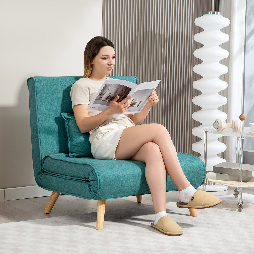 Fauteuil convertible 1 place canapé-lit clic-clac 3 en 1 avec dossier réglable en 5 positions, oreiller inclus, vert-1
