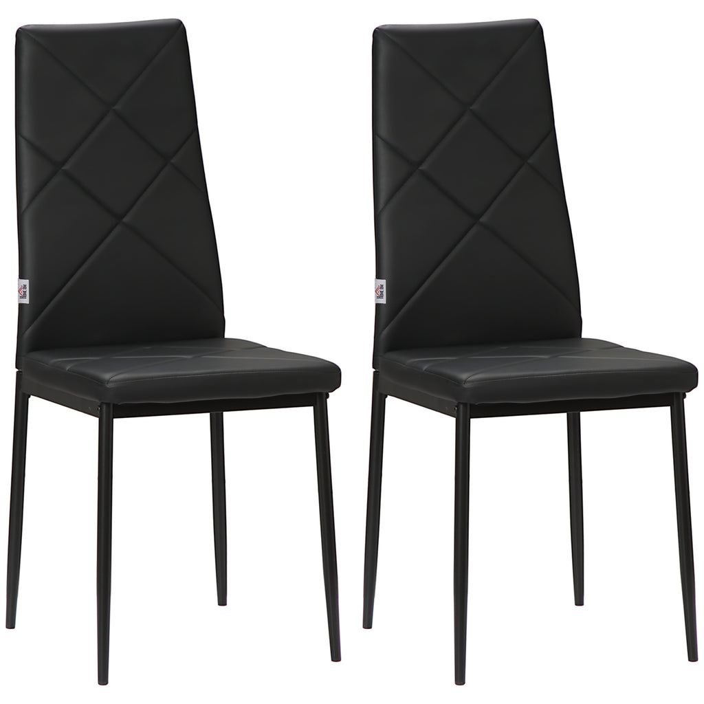 Lot de 2 chaises de salle à manger avec dossier haut, revêtement synthétique et pieds en acier, noir-0