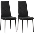 Lot de 2 chaises de salle à manger avec dossier haut, revêtement synthétique et pieds en acier, noir-0