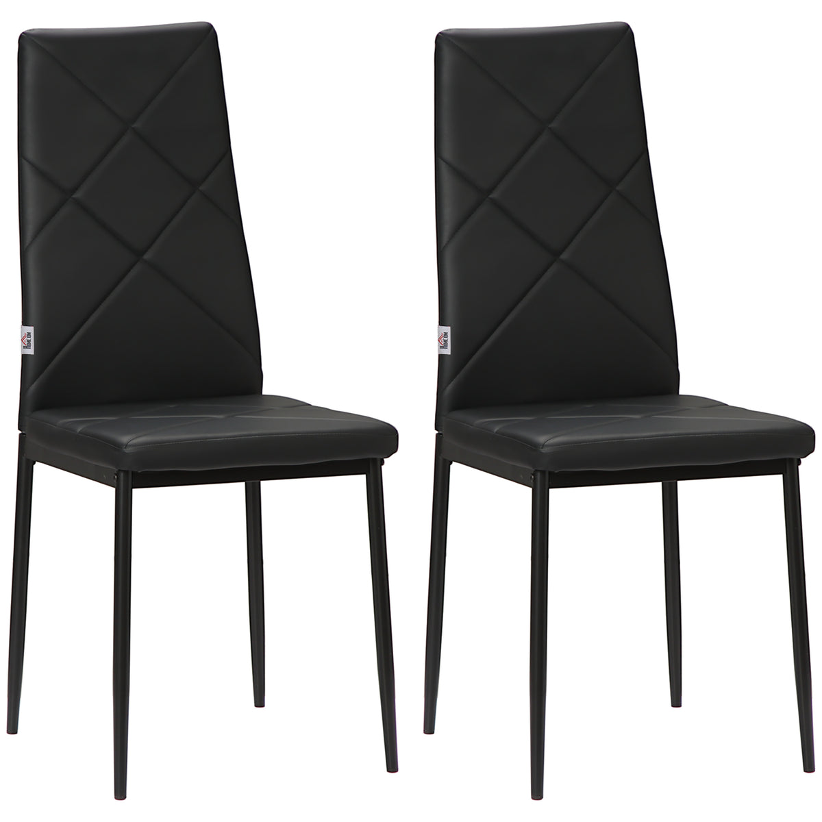 Lot de 2 chaises de salle à manger avec dossier haut, revêtement synthétique et pieds en acier, noir-0