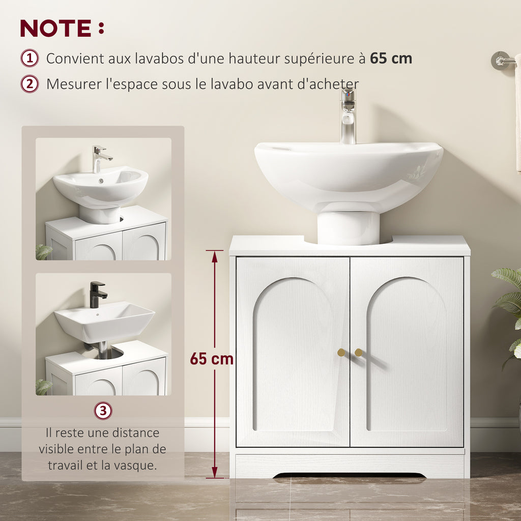 Meuble sous lavabo salle de bain avec placard à portes et étagère réglable, pour bassin avec ou sans pédestal, blanc-7