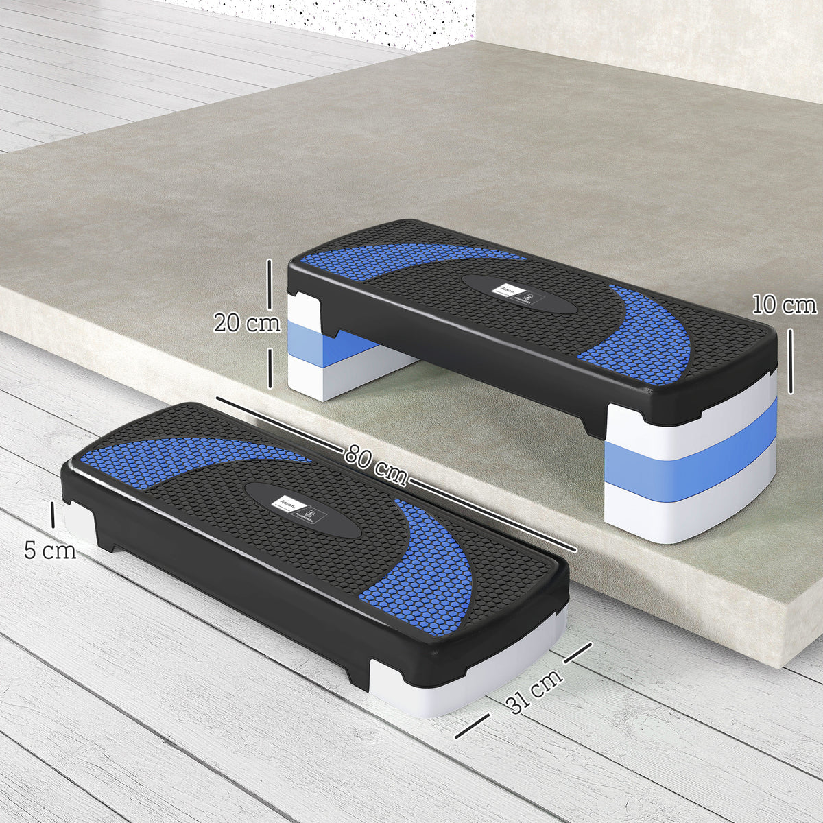 Stepper Fitness Aerobic - .fr x FFHandball - hauteur reglable surface antiderapante 80 x 31 x 20 cm noir bleu-2
