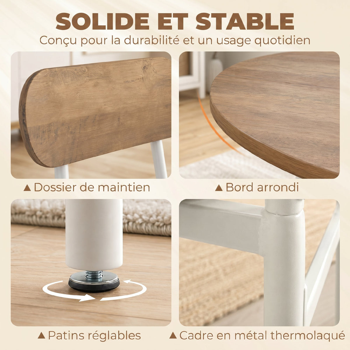 Ensemble table salle à manger avec 4 chaises, table de cuisine avec chaises pour 4 personnes, cadre en métal, naturel-5