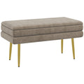 Banc banquette coffre de rangement 2 en 1 assise aspect velours et pieds acier - 79,5L x 37,5P x 43H cm beige et doré-0