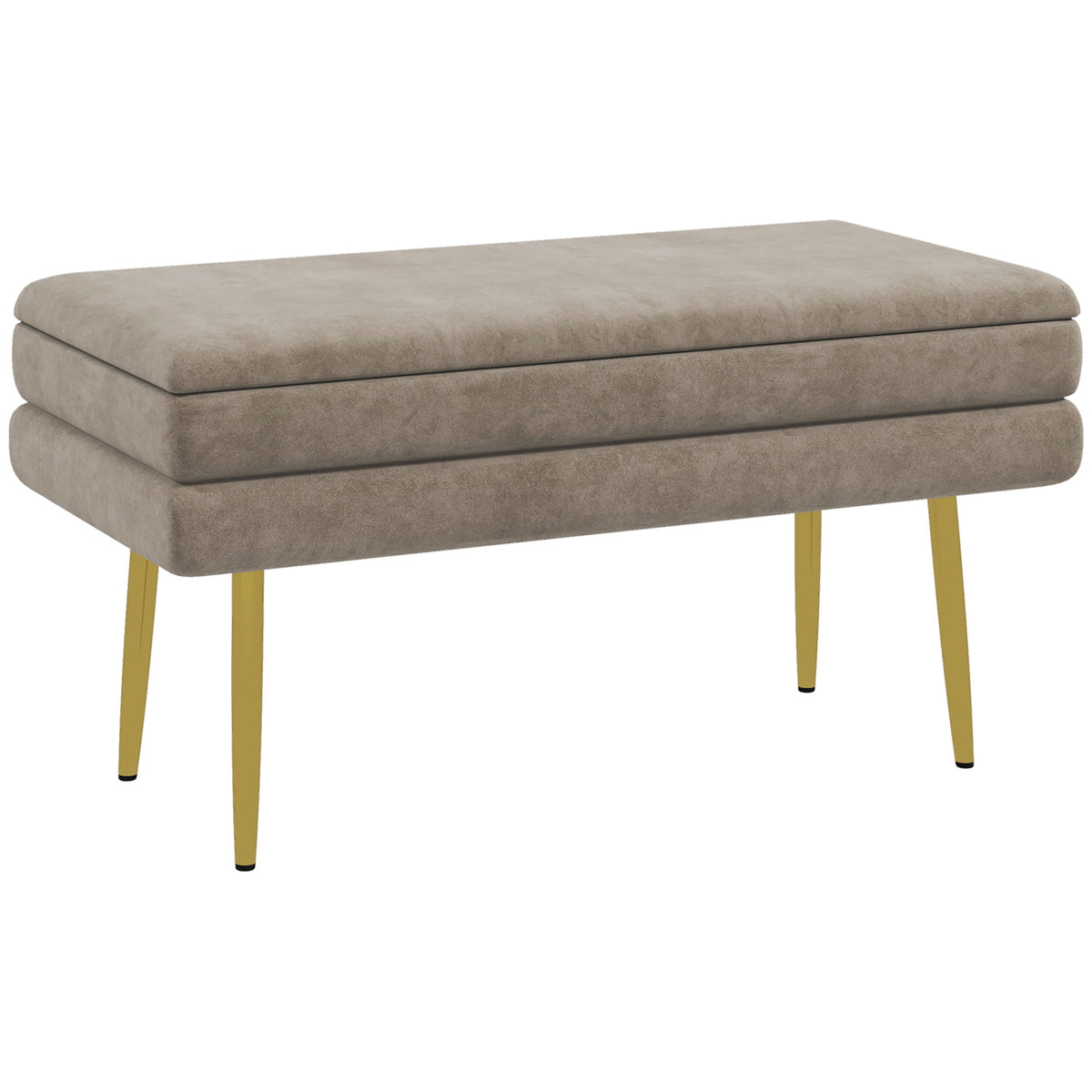 Banc banquette coffre de rangement 2 en 1 assise aspect velours et pieds acier - 79,5L x 37,5P x 43H cm beige et doré-0