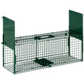 Cage attrape animaux nuisibles acier 2 entrées dim. 80 x 25 x 30 cm vert foncé-0
