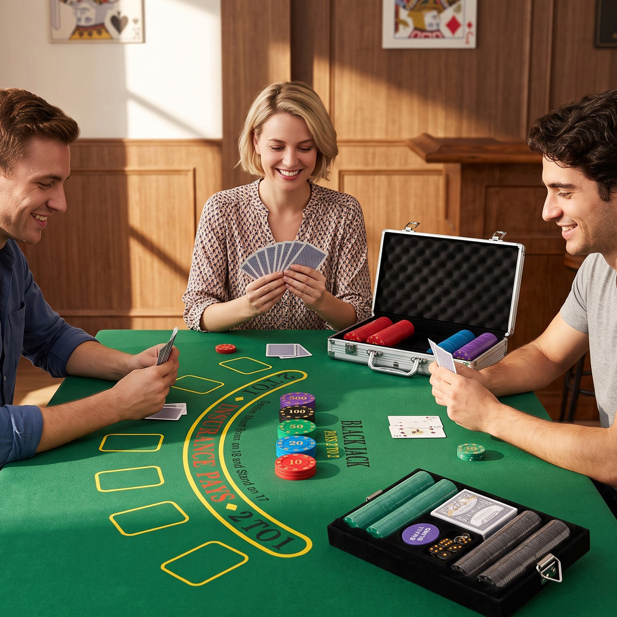 Mallette de Poker 500 Jetons 5 Valeurs, 2 Jeux de Cartes, Tapis de Jeu, Bouton Dealer, Blind, Alu, 31x17x11,5cm, Argenté-8