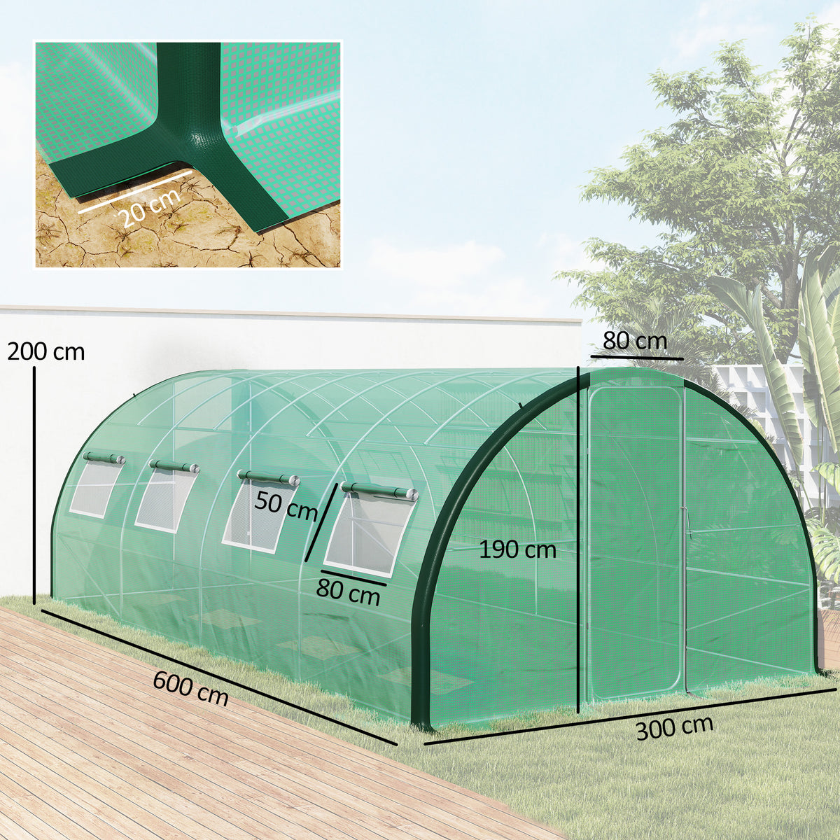 Serre de jardin tunnel serres tunnel 18 m² 8 fenêtres 2 portes articulées toile PE structure en fer galvanisé vert-2