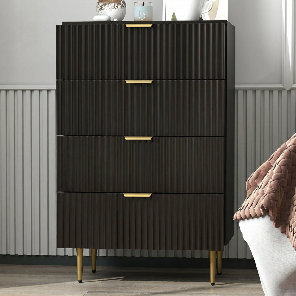 Commode 4 tiroirs commode chambre meuble de rangement moderne avec poignées et pieds dorés, dim. 60 x 40 x 96 cm, noir-8