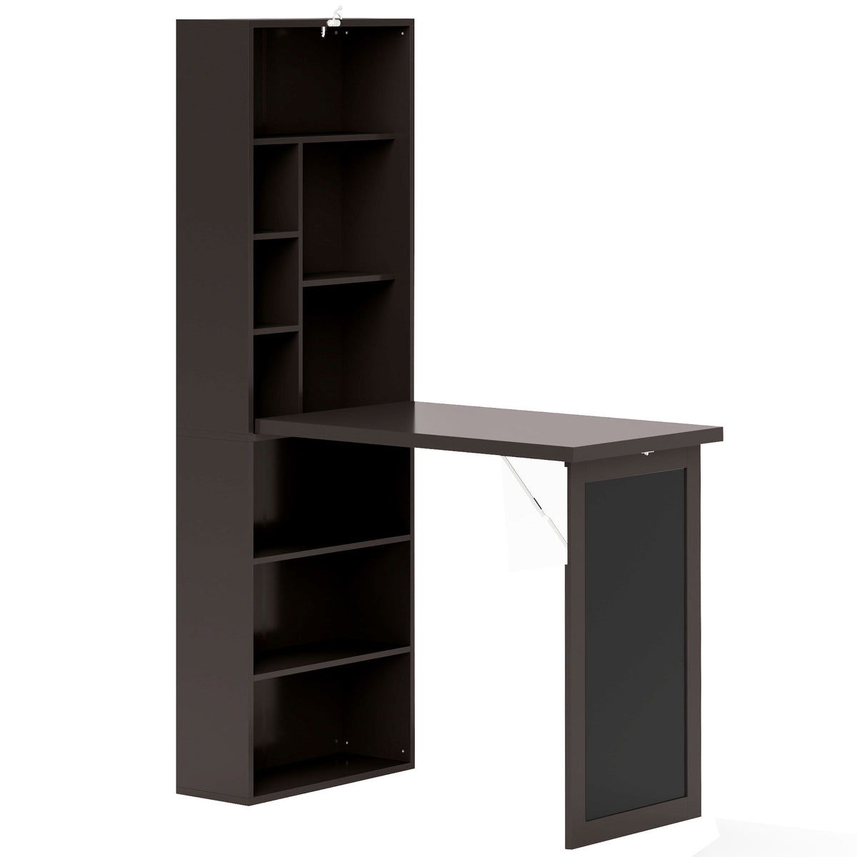 Bureau avec rangement pliable murale rabattable avec bibliothèque poste de travail tableau à craie et étagère réglable-0