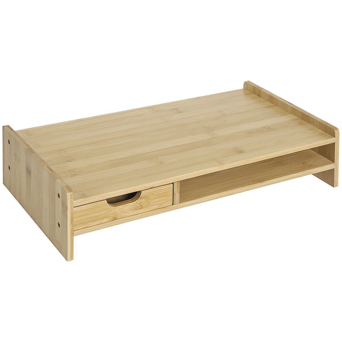 Support d'écran, Ordinateur portable Socle TV Ordinateur de bureau Organisateur avec tiroir Bambou-0