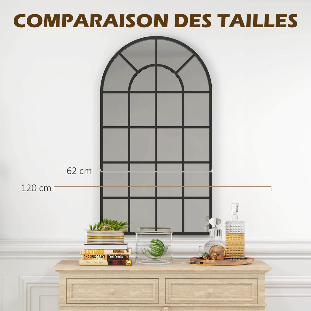 Miroir verrière arche style industriel fenêtre arcade métal 110 x 65 cm noir-6