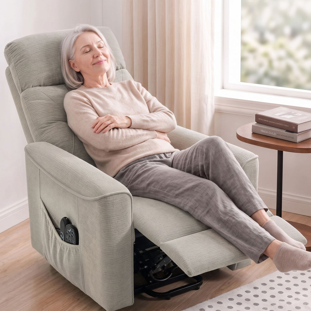 Fauteuil Releveur Électrique Massage Vibration et Chaleur, Fauteuil Relax Électrique, Dossier Inclinable, Chenille, Gris-9