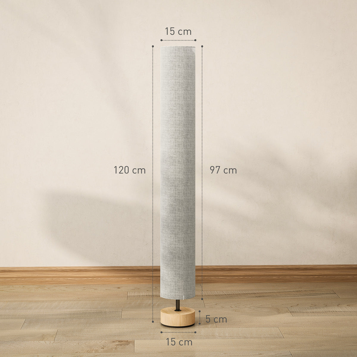 Lampadaire sur pied de salon avec abat-jour en lin, interrupteur à pied, 2 x douille E27, 120 cm, gris-2