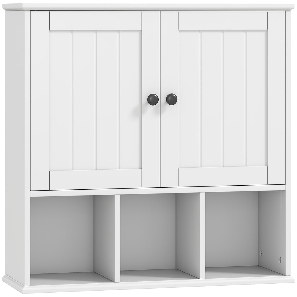 Armoire murale de salle de bain, meuble de rangement avec 2 portes, étagère réglable et compartiments ouverts, blanc-0