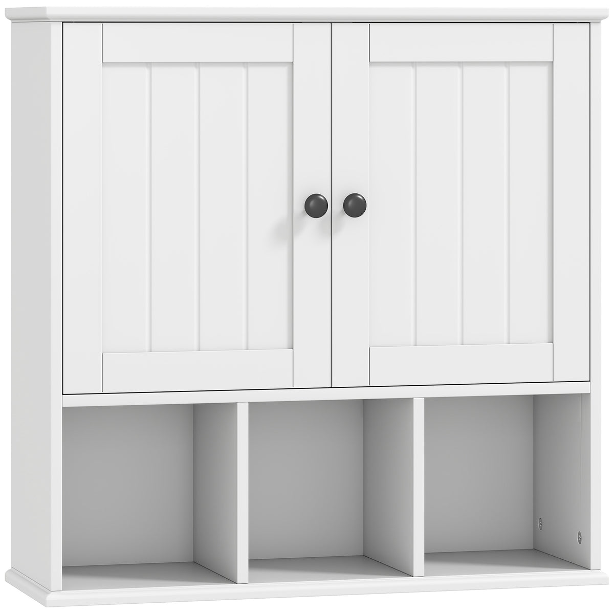 Armoire murale de salle de bain, meuble de rangement avec 2 portes, étagère réglable et compartiments ouverts, blanc-0