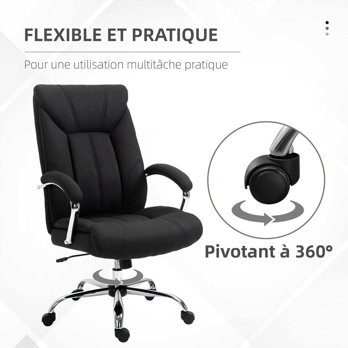 Fauteuil de bureau, chaise de bureau ergonomique, hauteur réglable, dossier haut, fonction de bascule, 65x78x118cm, noir-5