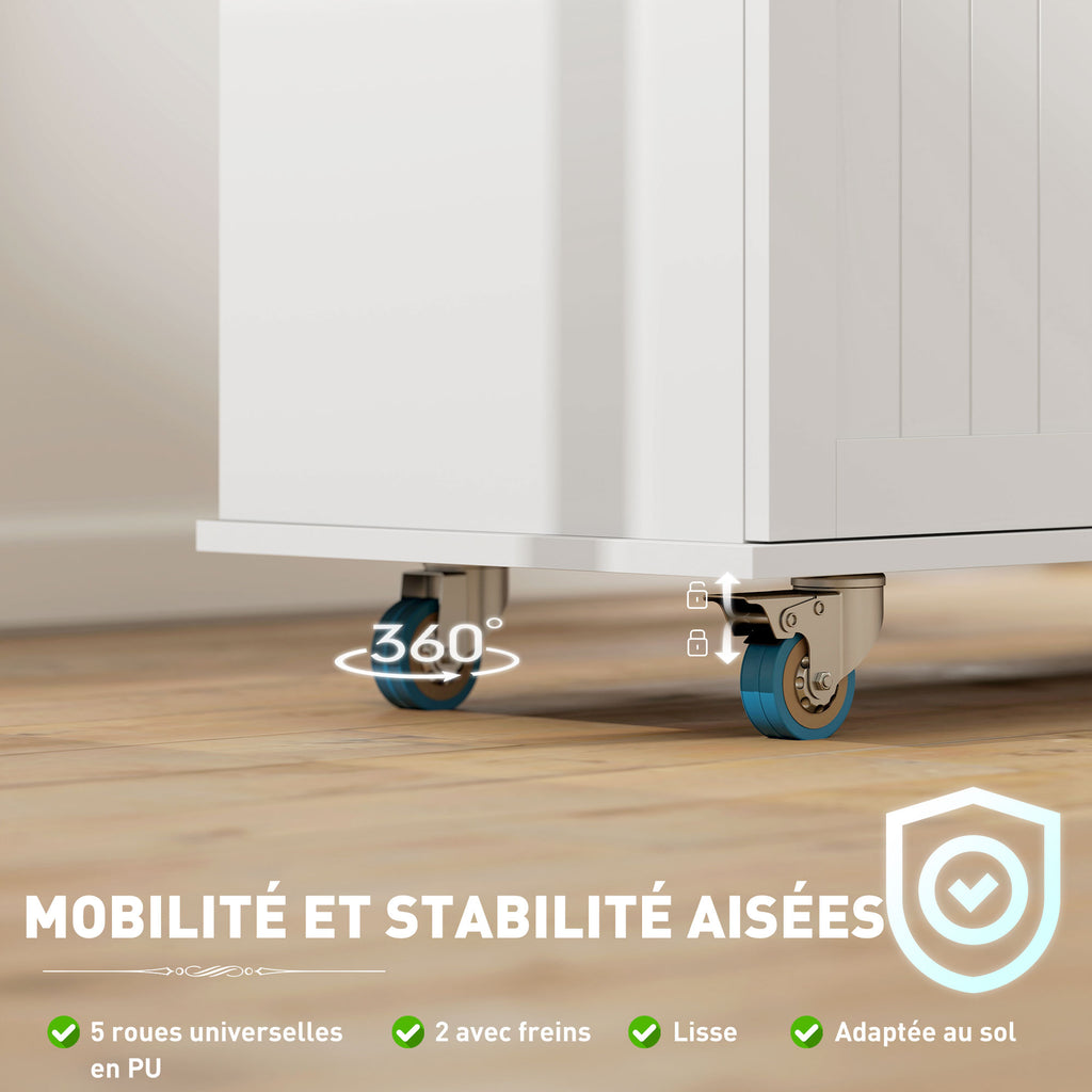 Îlot central cuisine mobile avec prise de courant et port USB, tablette à abattant, étagère réglable blanc-7