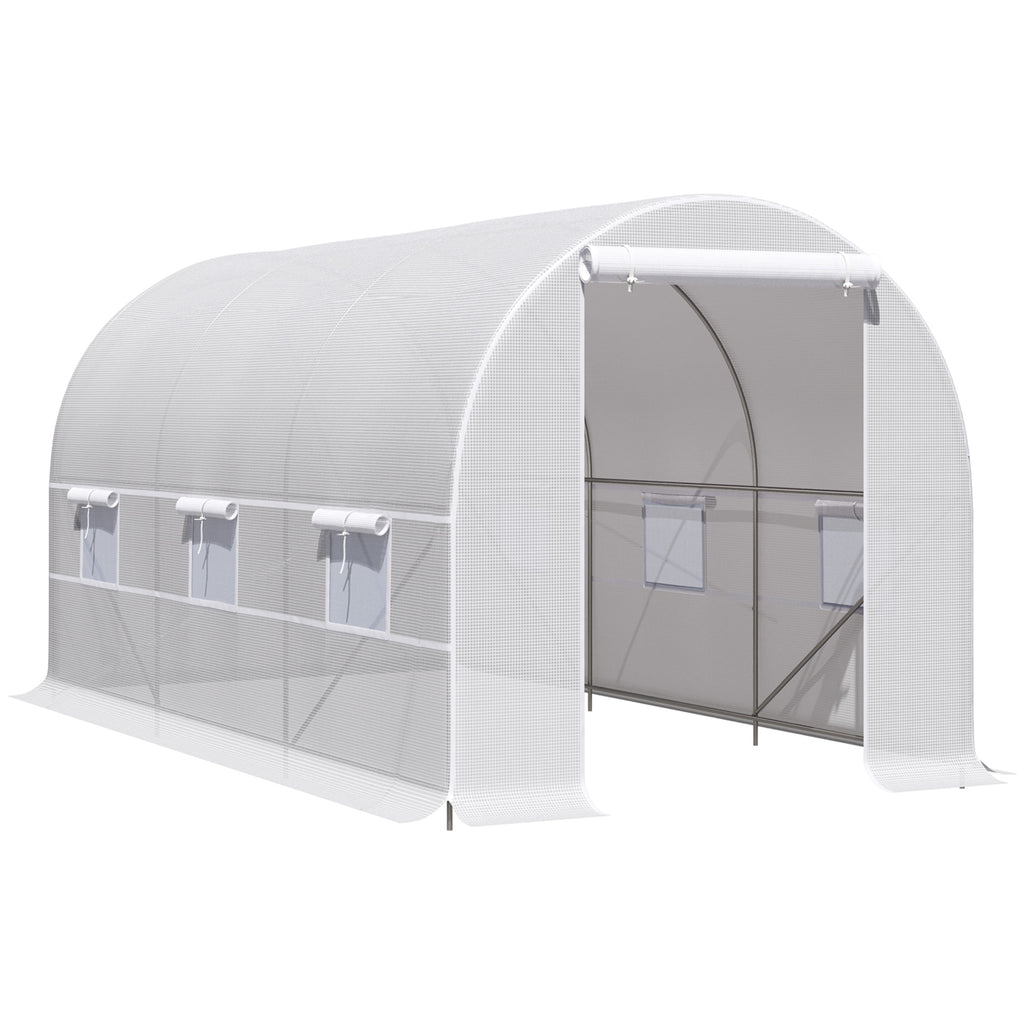 Serre tunnel de jardin 8m², serre de jardin tunnel avec porte et 6 fenêtres, bâche PE 140 g/m² 400 x 200 x 200 cm blanc-0