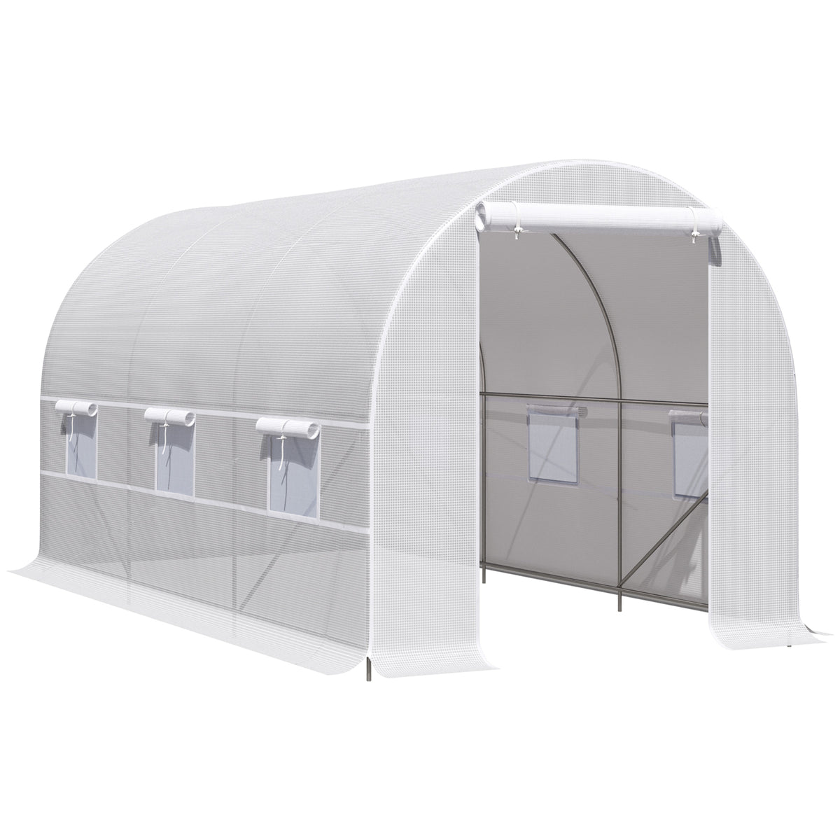 Serre tunnel de jardin 8m², serre de jardin tunnel avec porte et 6 fenêtres, bâche PE 140 g/m² 400 x 200 x 200 cm blanc-0