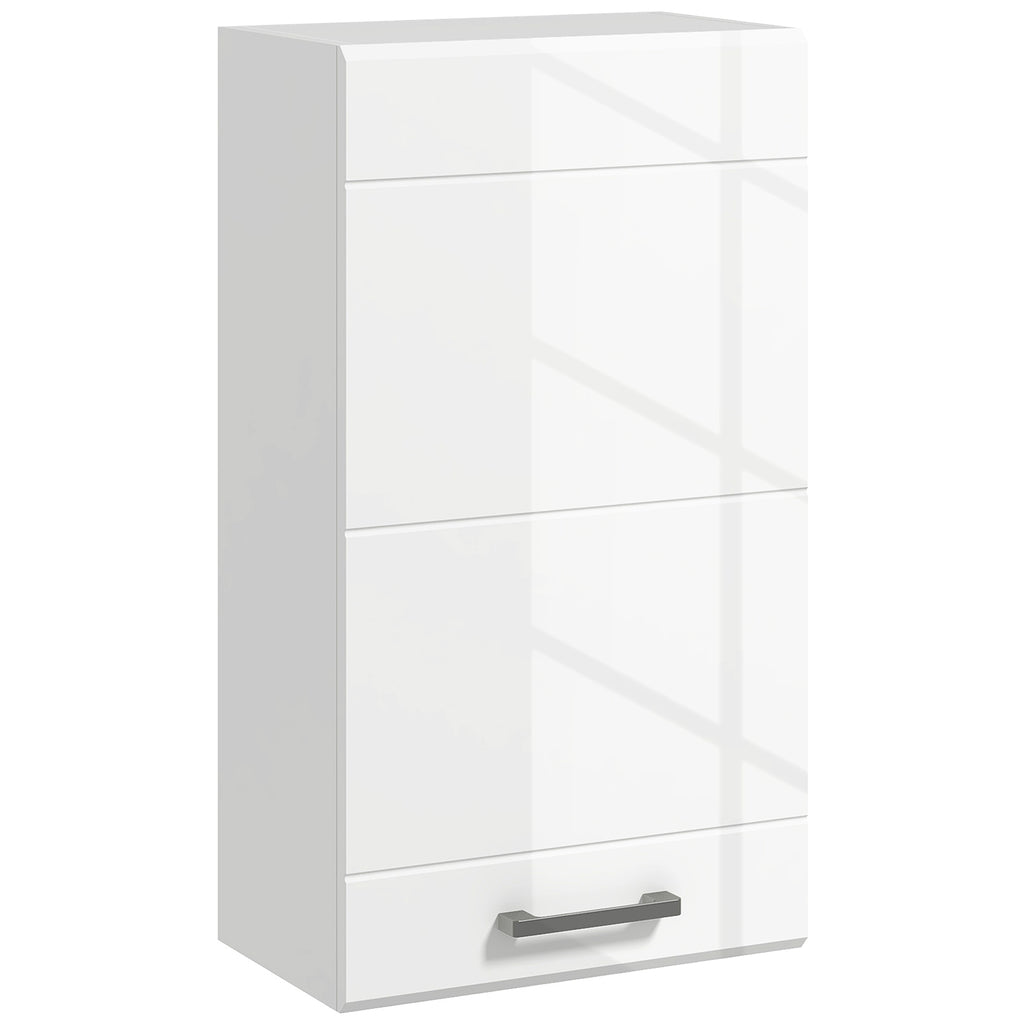 Armoire murale de salle de bain 1 porte avec étagère réglable en hauteur 3 niveaux 37 x 22,5 x 70 cm blanc haut brillant-0