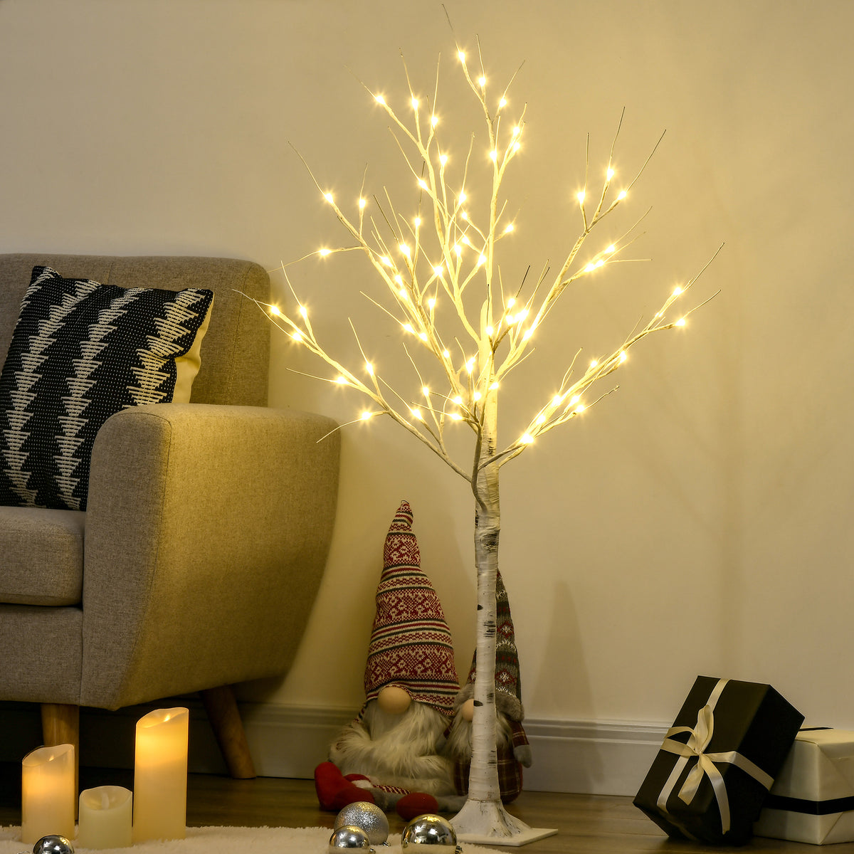 Arbre lumineux LED - décoration lumineuse blanc chaud - 72 LEDs - usage intérieur - 120 cm - noël chambre maison-1
