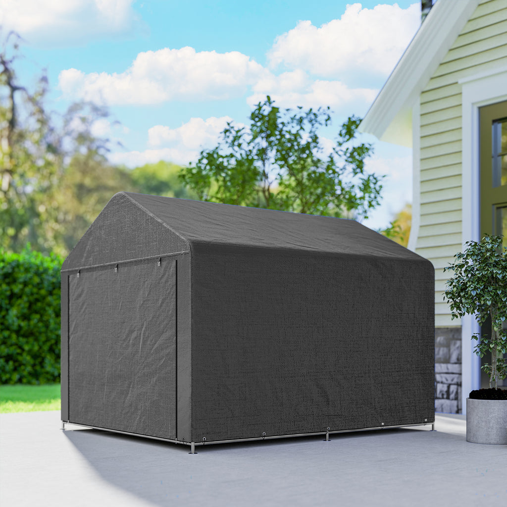 Abri de jardin tente de stockage imperméable abri moto porte enroulable fermeture éclair, 200 x 238 x 183 cm, gris foncé-7