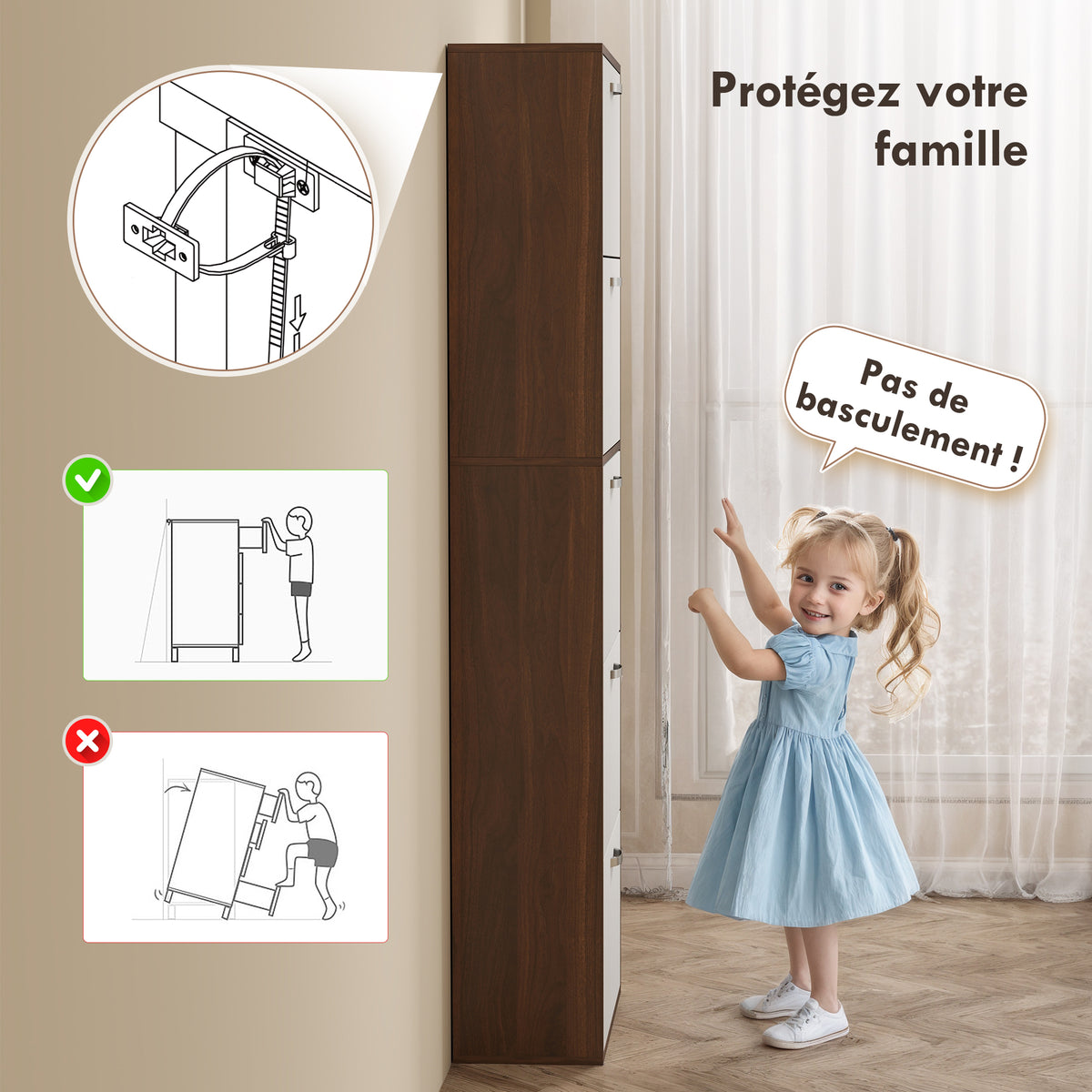 Armoire à Chaussures Meuble à Chaussures 5 Portes abattantes Bicolore Blanc Marron foncé Imitation Bois-6