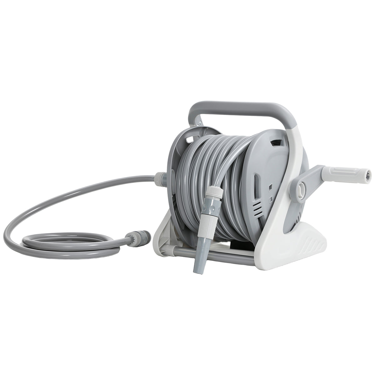 Enrouleur Tuyau Arrosage Mural 20+2 m x Ø 15 mm, Dévidoir de Tuyaux d'Eau Portable, Buse à 2 Modes, Gris-0