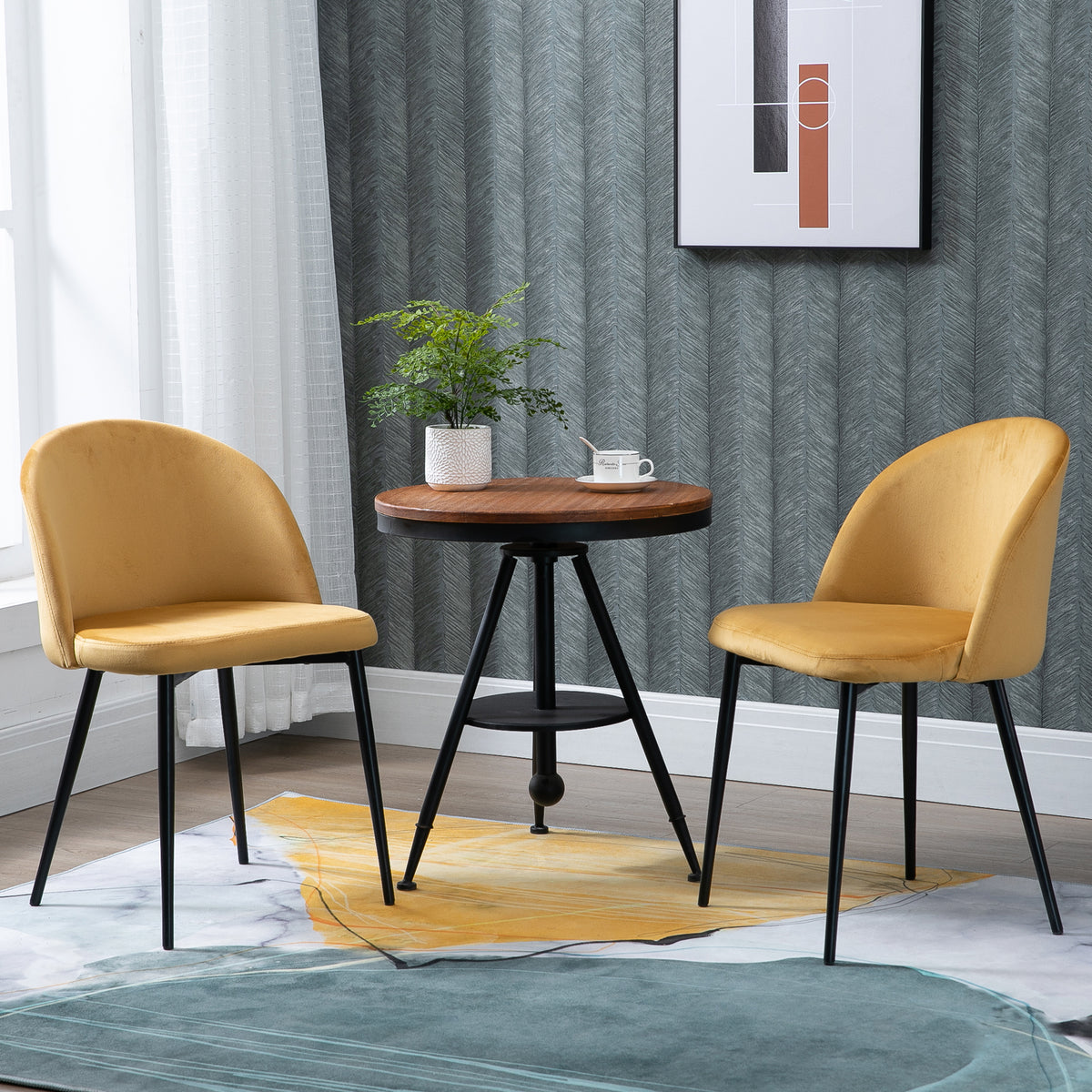 Lot de 2 chaises salle à manger chaise de cuisine scandinave chaise en velours rembourrée avec pieds effilés en métal, pour salon, salle à manger, jaune-1