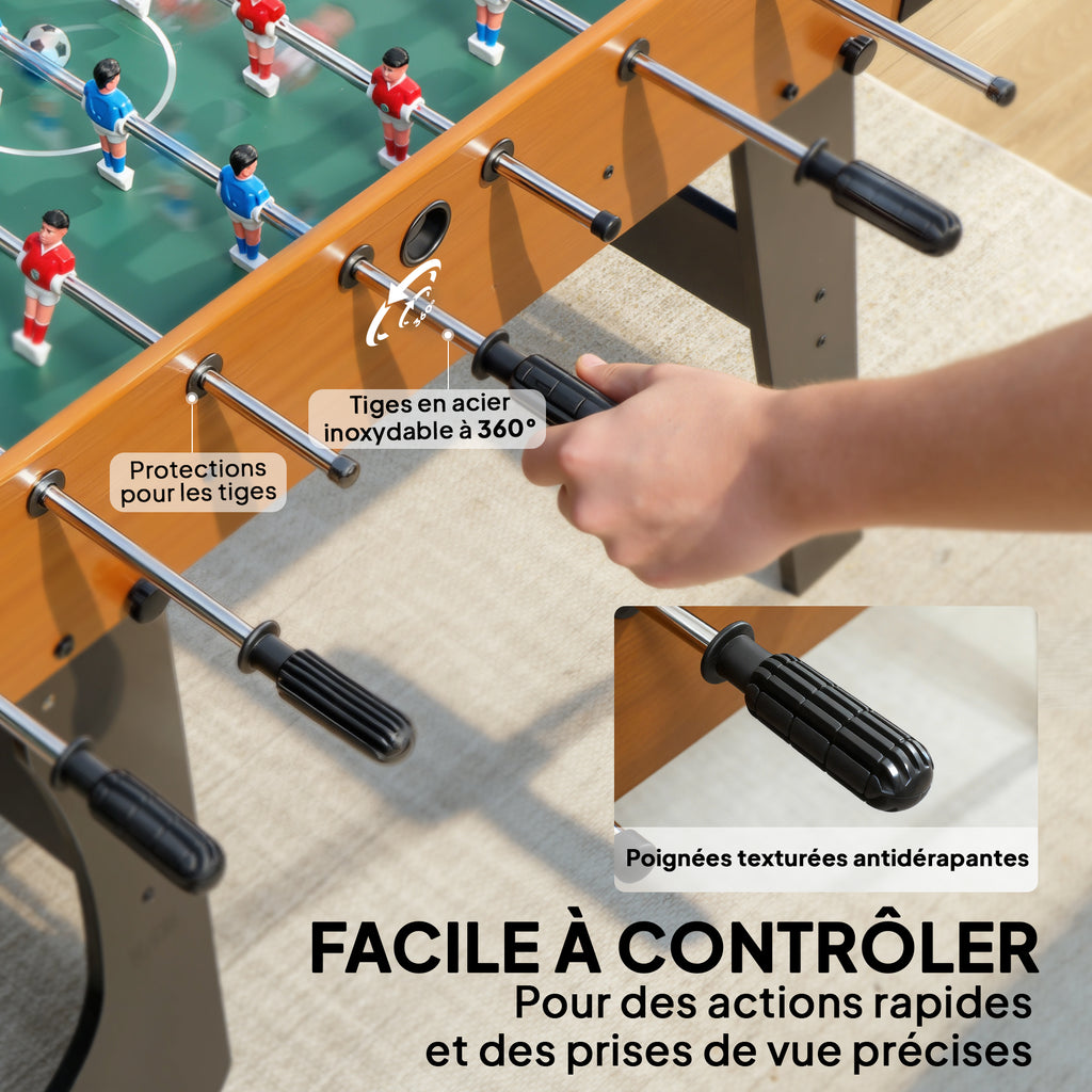 Baby-foot pliable en bois table de babyfoot pliable sur pied avec 2 balles 22 joueurs, 118 x 107,5 x 78 cm, marron-5