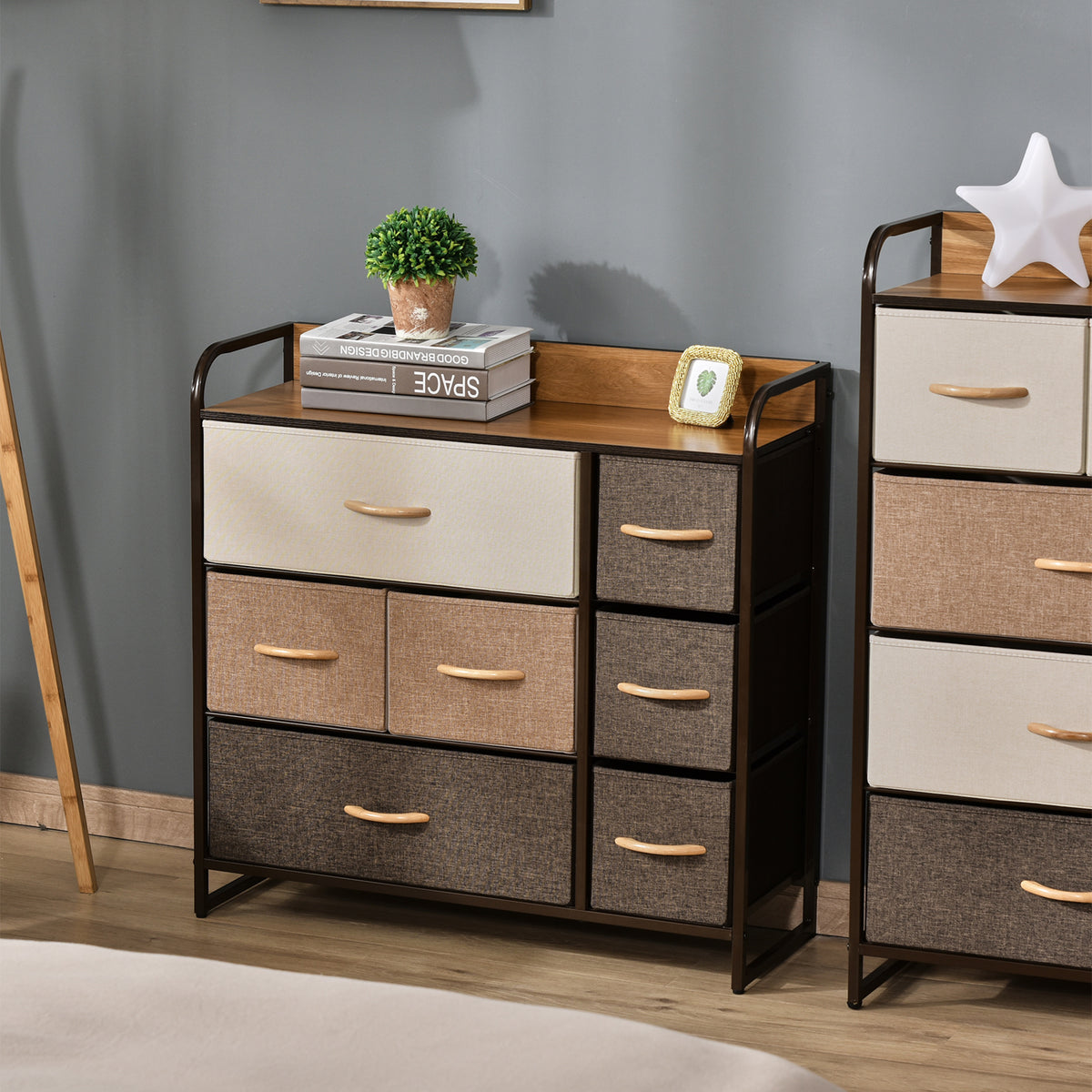 Commode 7 tiroirs meuble de rangement tiroir en tissu pliant - structure acier noir - 80L x 29l x 78,5H cm, multicolore-9