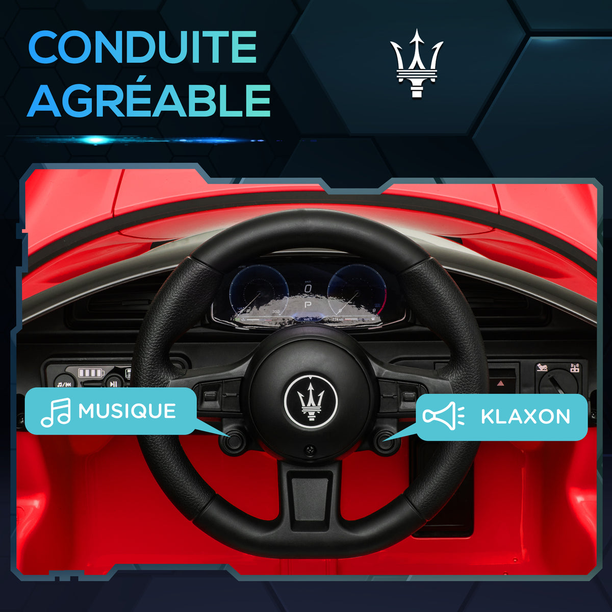 Voiture électrique pour enfants sous licence Maserati MC20 12V, Télécommande, LED, Musique et Klaxon, 3 à 6 Ans, rouge-4