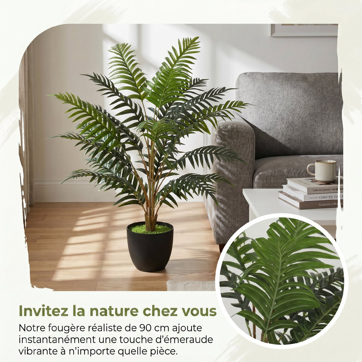 Plante artificielle intérieure 90 cm fougère arbre artificiel en pot avec branches flexibles, intérieure et extérieure-5