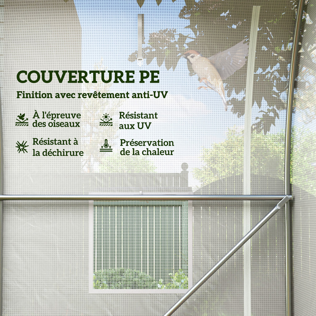 Serre de jardin 6 m² dim. 3 x 2 m avec 1 porte + 2 parois latérales zippées enroulables, 6 fenêtres, Blanc-3