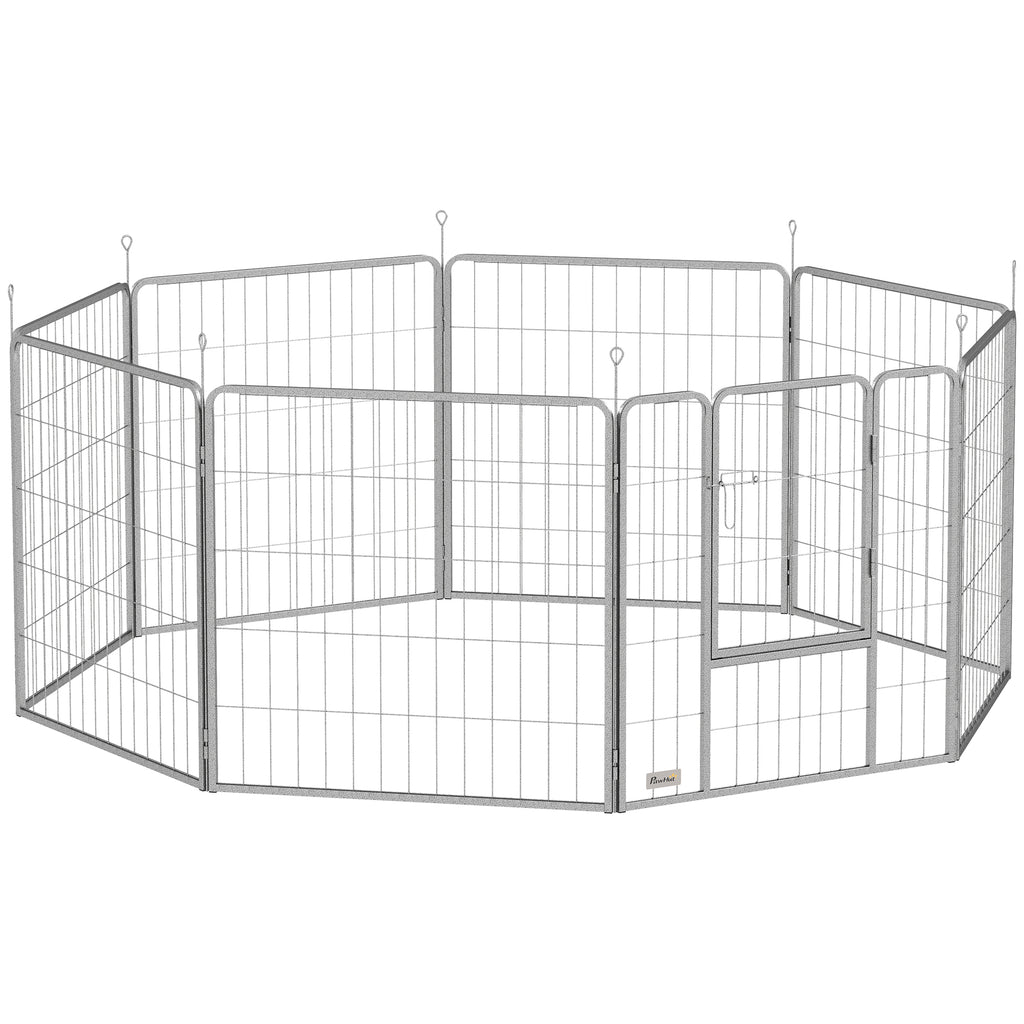Parc pour chien enclos chien 8 panneaux modulable pliable acier avec porte pour chiot intérieur extérieur 80H cm argent-0