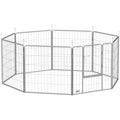 Parc pour chien enclos chien 8 panneaux modulable pliable acier avec porte pour chiot intérieur extérieur 80H cm argent-0